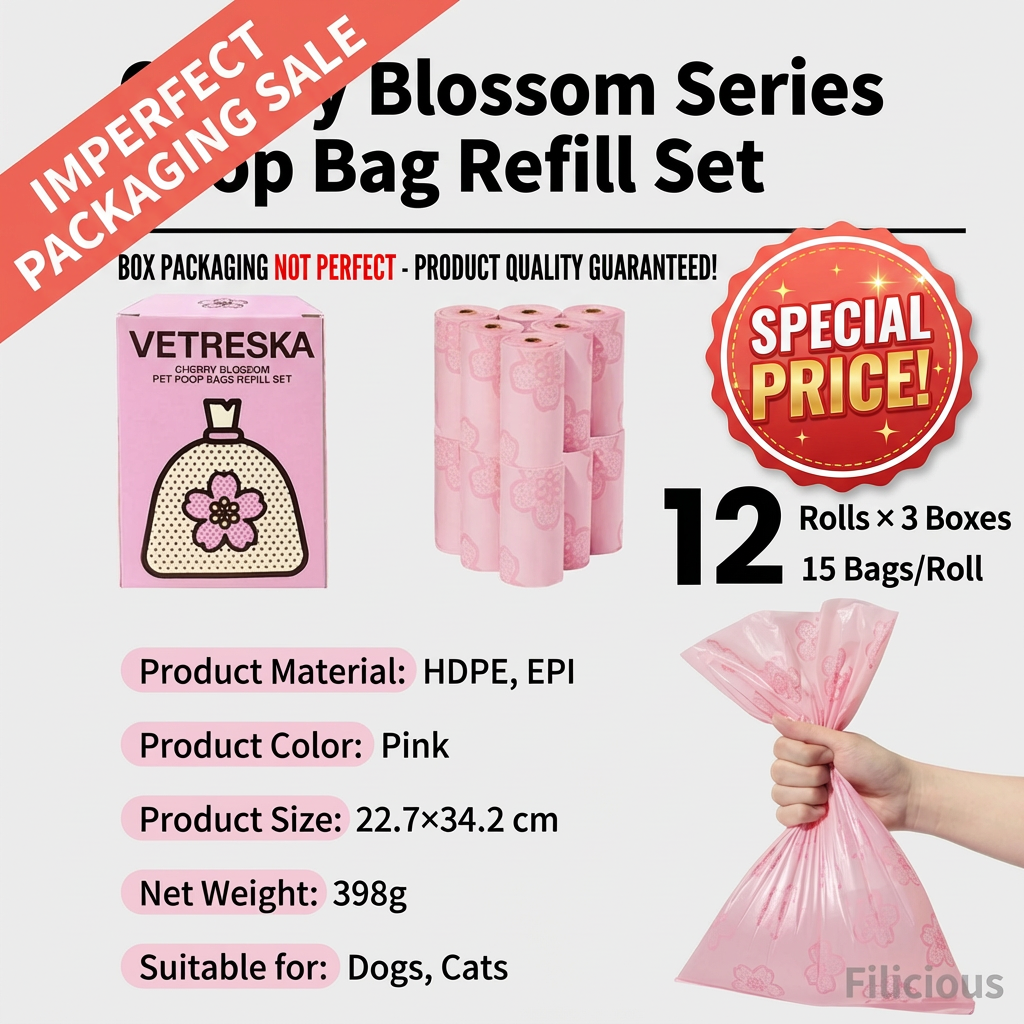Refill |Dog poops bags|Cherry blossom|Pink |Thick and Extra Strong|Refill rolls (imperfect PACKING))