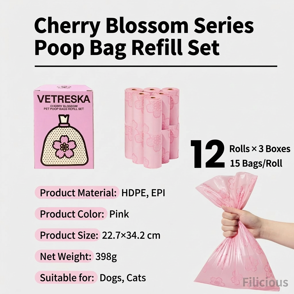 Refill |Dog poops bags|Cherry blossom|Pink |Thick and Extra Strong|Refill rolls (imperfect PACKING))
