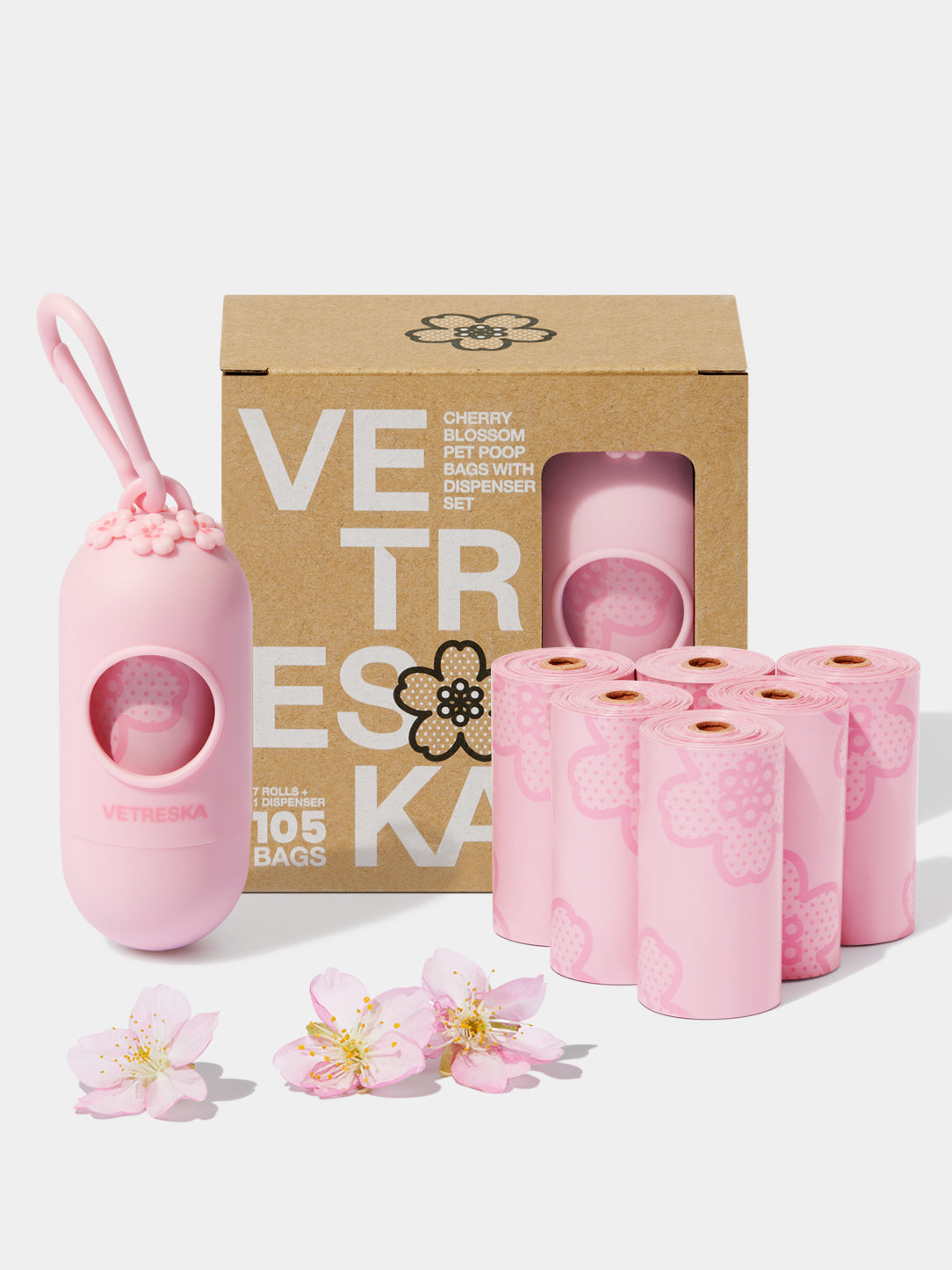 Gift idea |Dog poops bags|Cherry blossom|Pink |Green|Thick and Extra Strong|Refill rolls